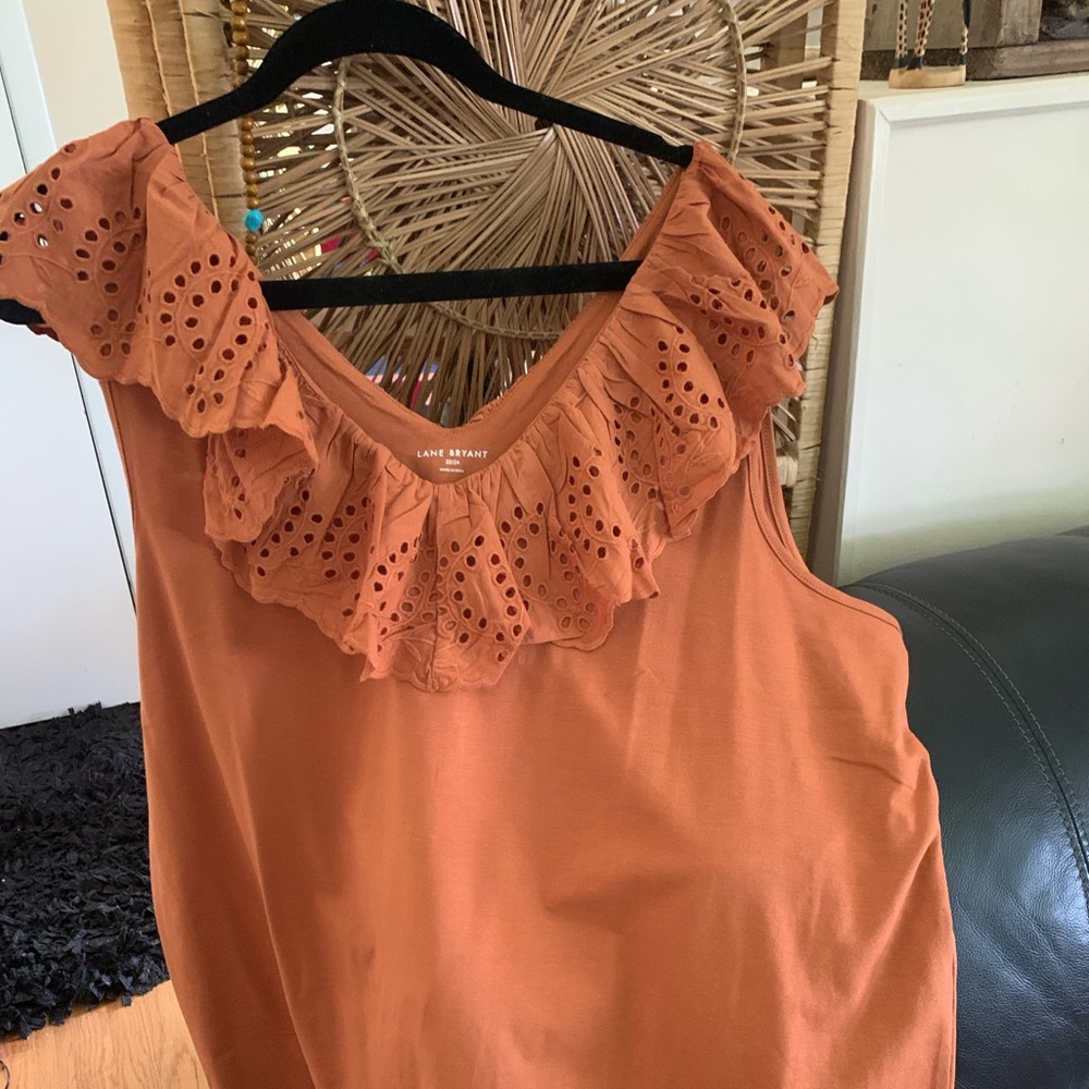 Lane Bryant Woven eyelet ruffle knit tank